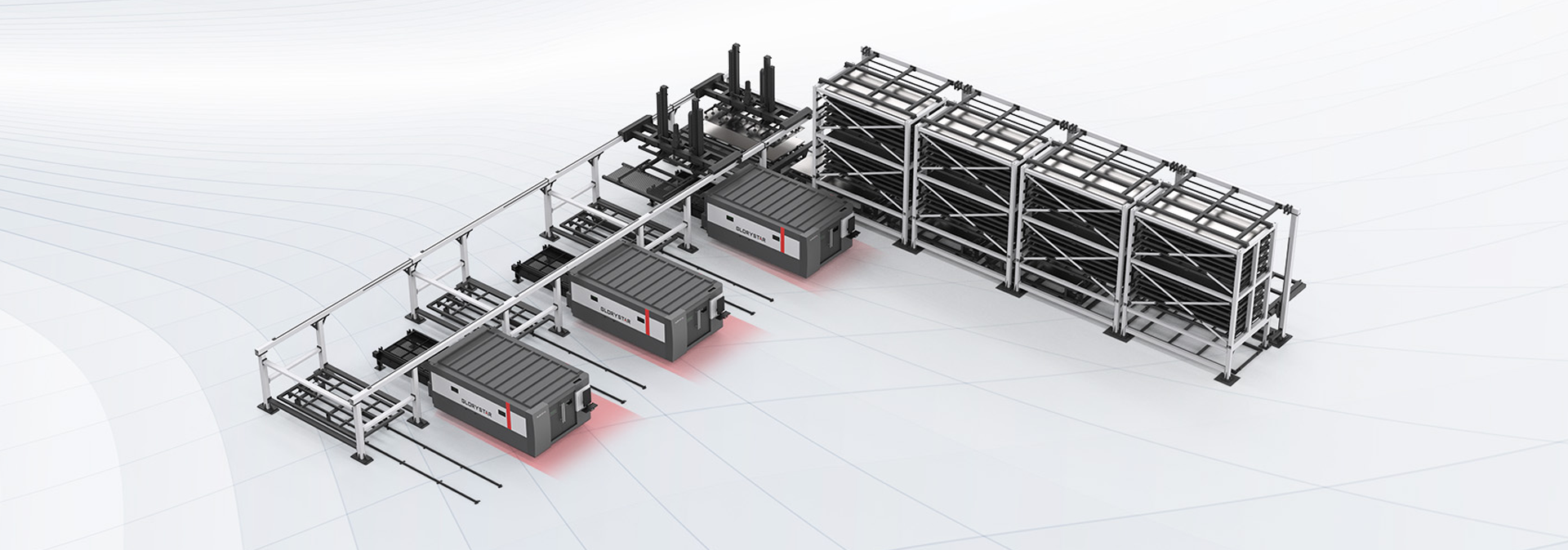 力星激光板材自動上下料庫系統(tǒng)-模塊化擴展，支持一對多作業(yè)